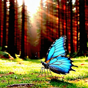 Nature Matte Painting: Butterfly In Forest Environment With Blue Butterfly