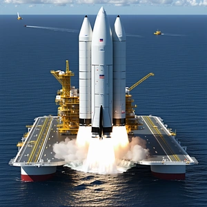 A Large White Space Shuttle On A Runway, With A Rocket Booster Attached To Its Side