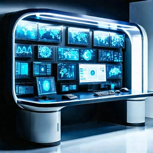 Futuristic (digital:1.2) workspace