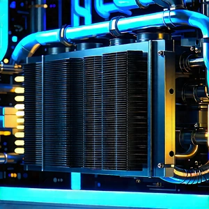 Close-up Of Cooling System With Large, Blue,