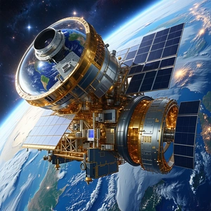 A Large Spacecraft Is Shown In A Close-up View, With A Large Dome On Top Of It