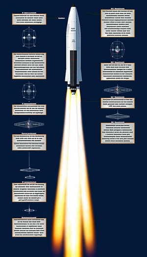 A Diagram Is Displayed On A Blue Background, Showing The Different Parts Of A Rocket