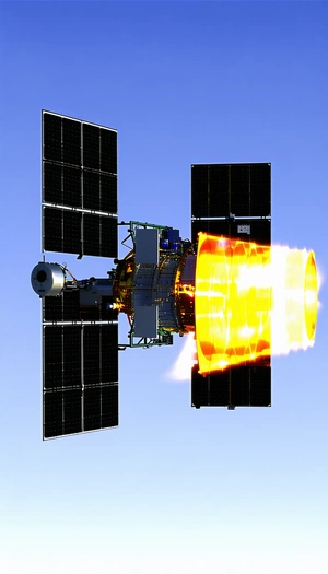 A Space Shuttle Is Shown In A Close-up View, With Its Engine On Full Blast