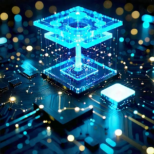 Blockchain Network Visualization With Blue, Three-dimensional