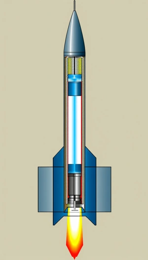 A Blue And Red Rocket Is Shown In A Close-up View