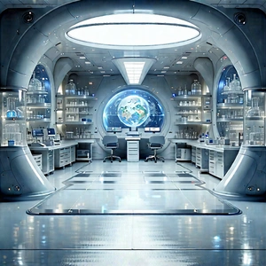 Futuristic Research Laboratory With Image, There