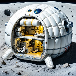 A Large White Spacecraft Is Sitting On The Moon's Surface
