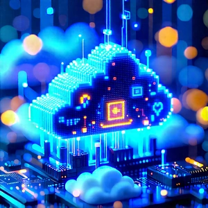 Cloud Computing Visualization With Large, Blue,