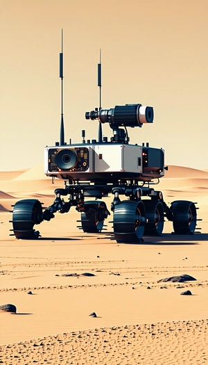 A Robotic Vehicle Is Seen In A Desert Environment