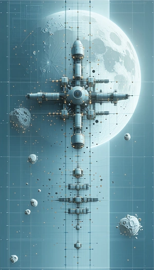 In This Image, There Is A Large, Futuristic Space Station With A Cross-like Structure