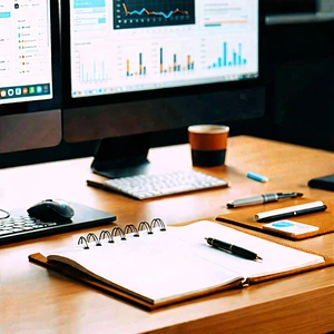 Business Hdr Photography: Workplace with productivity tools on desk