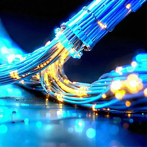 Close-up Of Fiber Optic Cables With Close-up Blue
