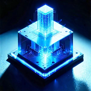 Quantum Computer With Laser Scanning With Blue, Three-dimensional