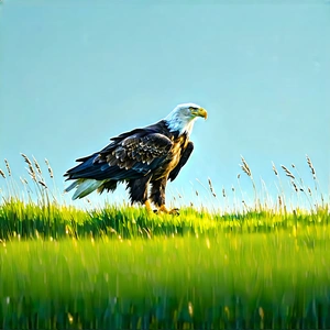 Nature Flat Design: Eagle In Prairie Grassland With Majestic Bald
