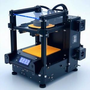 A 3d Printer Is Shown In The Image, With Its Blue And Yellow Plastic Parts