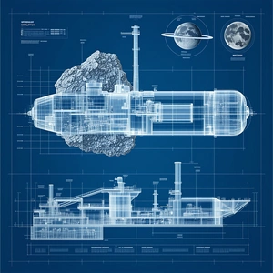 A Blue And White Drawing Of A Space Ship Is Shown
