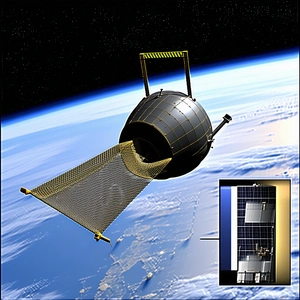A Spacecraft Is Shown In The Image, Flying Through The Air