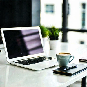 Business Stock Photography: Workplace With Laptop And Coffee On Desk With White Desk