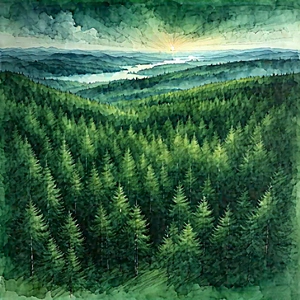 Nature Pencil Sketch: Aerial view of forest canopy