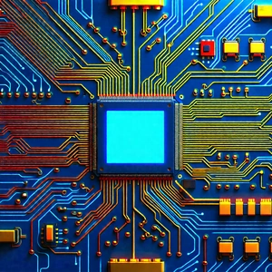 Tech Infographic Style: Close-up of electronic circuit