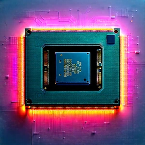 Microchip With Neon Accents With Computer Chip