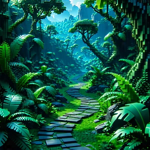 Nature Voxel Art: Path through tropical jungle