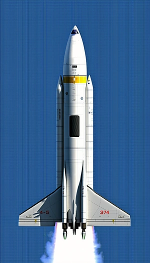 A White Rocket Ship Is Shown In A Blue Sky
