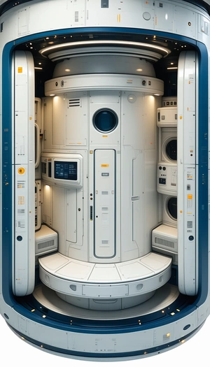 In The Image, There Is A Large White Spacecraft With A Circular Doorway