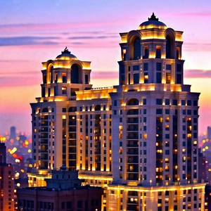 Urban Landscape Photography: Famous (building:1.26) With (sunset:1.47) Glow With Large, Tall