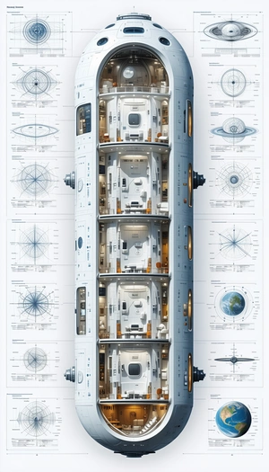 The Image Is A Detailed Drawing Of A Space Shuttle, Showcasing Its Various Components And Features