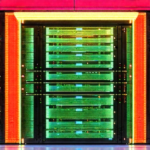 Server Rack With Neon Accents With Large Computer