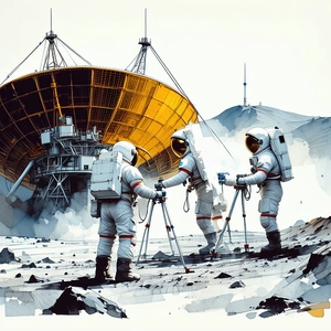 In The Image, There Are Three Astronauts Standing On A Rocky Surface, Possibly On The Moon