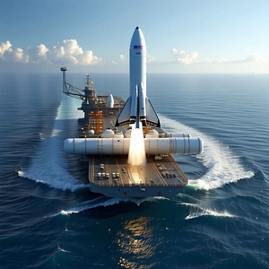A Large Space Shuttle Being Transported On A Boat In The Ocean