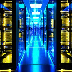 Server Rack With Blue Light Glow With Image, There