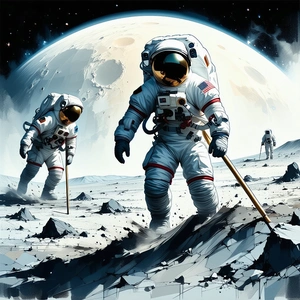 In The Image, There Are Two Astronauts Walking On The Moon
