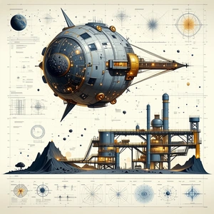 A Futuristic Space Station With A Large, Round, Metallic Structure At Its Center