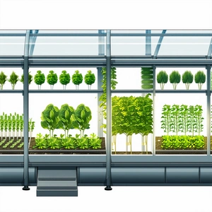 The Image Is A Drawing Of A Greenhouse Filled With Various Plants