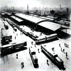 Urban Charcoal Drawing: Aerial view of transportation hub