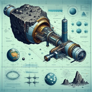 blue white drawing space station