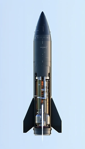 A Large Black Rocket Is Shown In A Close-up View