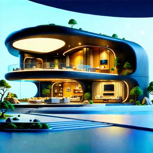 Tech Blender Artwork: Futuristic Smart Home With Rendering Large,