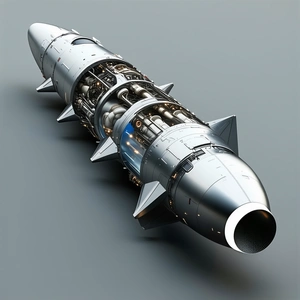 A Large Silver Missile Is Shown In A 3d Model