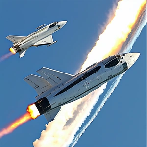 A Jet Is Flying Through The Sky, Leaving A Trail Of Smoke Behind It