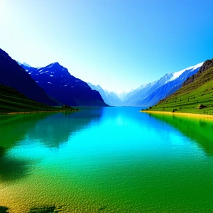 Nature Blueprint Style: Crystal Clear (lake:1.28) Surrounded By Mountain Peaks With Beautiful Lake