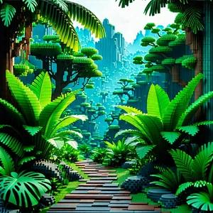 Nature Voxel Art: Tropical Plants In Natural Setting With Image, There