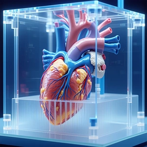 A Heart Is Displayed In A Glass Case, Showcasing Its Intricate Structure