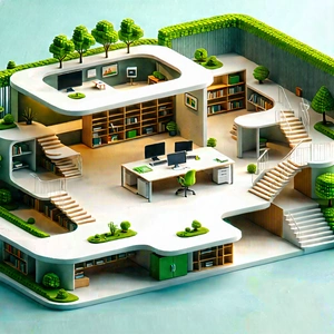 Educational Technology In Tech Office With Model House