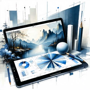 Tablet With Data Visualization With Laptop Computer