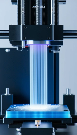 A Machine That Is Producing A Long, Thin, And Blue Plastic Strand