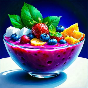 Lifestyle Gouache Painting: Smoothie Bowl Prepared With Organic Components With Large Bowl